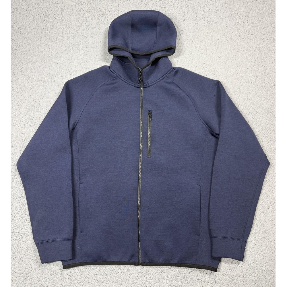 Uniqlo Jacket Mens Large Blue Hooded Full Zip Dry Softshell Stretch Athletic